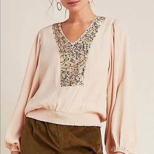Anthropologie Kristie Sequined Peasant Blouse NWT